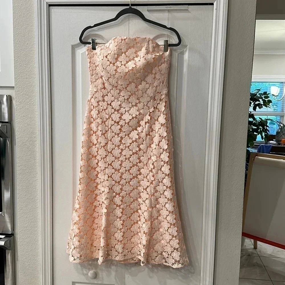 SHOSHANNA BLUSH PINK LACE FRANKLIN MIDI DRESS - Picture 7 of 12